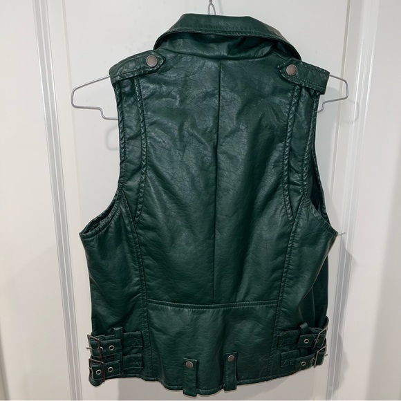 JOUJOU FAUX LEATHER WOMEN GREEN JACKET BIKER VEST SIZE S VINTAGE ZIP UP/POCKETS - Picture 7 of 8